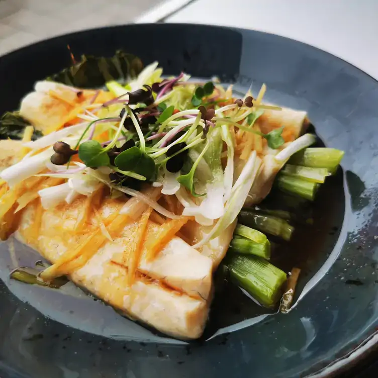 A Chinese dish with vegetables and herbs at Hakkahan, one of the best Chinese restaurants in Dublin.